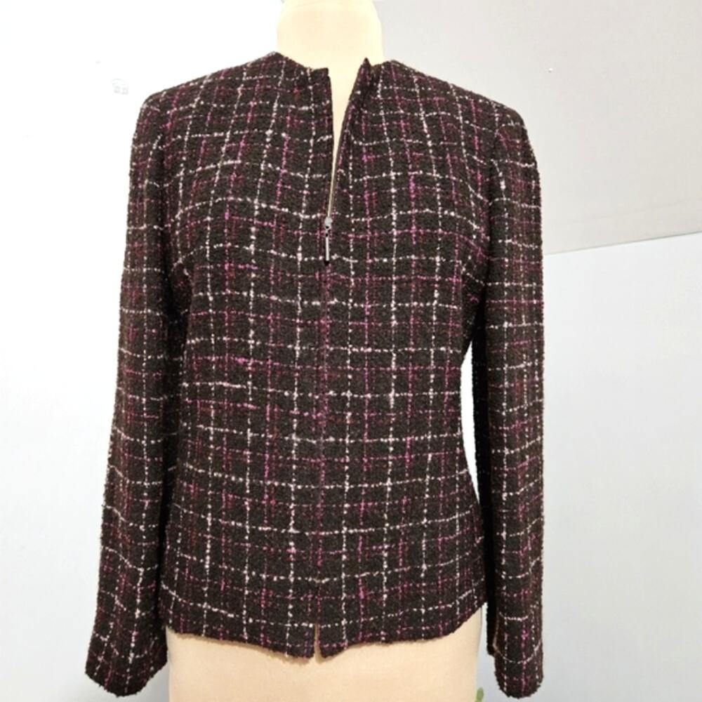 Kasper & Company ASL Vintage Wool Tweed Boucle Full Zip Suit Blazer 12